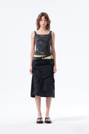 NYLON SHIRRING MIDI SKIRT IN BLACK image 6