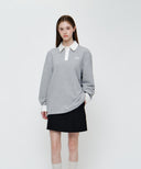 W SMALL CLASSIC LOGO LACE COLLAR SWEATSHIRT IN HEATHER GREY