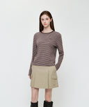 W STRIPE LONG SLEEVE TEE IN DARK BROWN