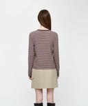 W STRIPE LONG SLEEVE TEE IN DARK BROWN