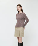 W STRIPE LONG SLEEVE TEE IN DARK BROWN