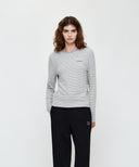 W STRIPE LONG SLEEVE TEE IN LIGHT HEATHER GREY