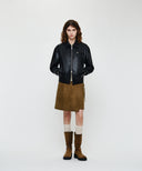 FAUX LEATHER COLLAR JACKET IN BLACK