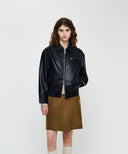 FAUX LEATHER COLLAR JACKET IN BLACK