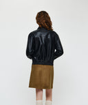 FAUX LEATHER COLLAR JACKET IN BLACK
