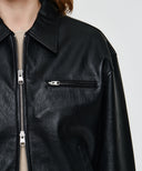 FAUX LEATHER COLLAR JACKET IN BLACK