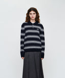 SMALL CLASSIC LOGO MULTI STRIPE POLO KNIT IN NAVY