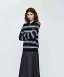 SMALL CLASSIC LOGO MULTI STRIPE POLO KNIT IN NAVY