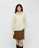 SMALL CLASSIC LOGO OVERSIZED HALF ZIP-UP KNIT IN IVORY