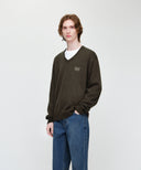 SMALL CLASSIC LOGO OVERSIZED V-NECK KNIT PULLOVER IN DARK BROWN