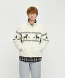 HIGH NECK PATTERN FLEECE JACKET IN IVORY