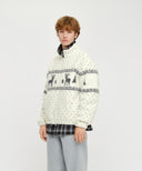 HIGH NECK PATTERN FLEECE JACKET IN IVORY