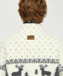 HIGH NECK PATTERN FLEECE JACKET IN IVORY