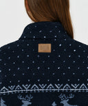 HIGH NECK PATTERN FLEECE JACKET IN NAVY