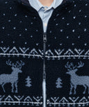 HIGH NECK PATTERN FLEECE JACKET IN NAVY