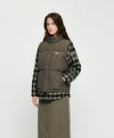 HIGH NECK DOWN VEST IN CHECK