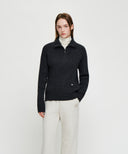 W CABLE POINT HALF ZIP-UP KNIT IN CHARCOAL GREY