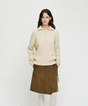 W CABLE POINT HALF ZIP-UP KNIT IN IVORY