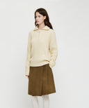 W CABLE POINT HALF ZIP-UP KNIT IN IVORY