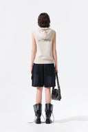 BACK LOGO JERSEY HOOD VEST IN BEIGE image 8