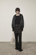 FAUX LEATHER HOODY CROP JUMPER IN BLACK image 10