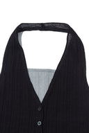 LAYERED BUTTON HALTER NECK TOP IN BLACK image 14