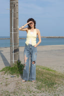 LAYERED BUTTON HALTER NECK TOP IN LIGHT YELLOW image 13