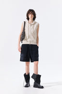 BACK LOGO JERSEY HOOD VEST IN BEIGE image 9