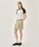W COTTON CARGO MINI SKIRT IN BEIGE image 4