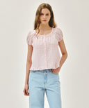 W PUFF SLEEVE LACE SHIRT IN LIGHT PINK image 11