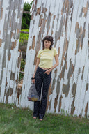 FLOWER PATTERN FLARE DENIM PANTS IN BLACK image 11