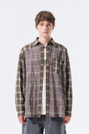 MIXED CHECK OVER FIT SHIRT IN BROWN image 11