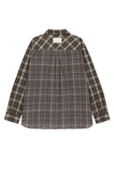 MIXED CHECK OVER FIT SHIRT IN BROWN image 14