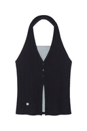 LAYERED BUTTON HALTER NECK TOP IN BLACK image 11