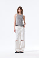 DESTROYED COLOR DYEING DENIM PANTS IN WHITE image 20