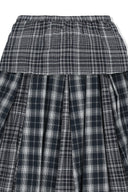 MIXED CHECK SLEEVE TIE FLARE SKIRT IN NAVY image 5