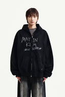 VINTAGE WASHED GRAFFITI HOODY ZIP UP IN BLACK image 10