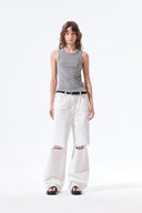 DESTROYED COLOR DYEING DENIM PANTS IN WHITE image 10