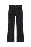 FLOWER PATTERN FLARE DENIM PANTS IN BLACK image 1