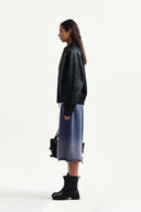 SMALL LOGO FAUX LEATHER ZIP UP JUMPER IN BLACK image 7
