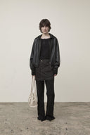 FAUX LEATHER HOODY CROP JUMPER IN BLACK image 9