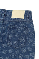 FLOWER PATTERN FLARE DENIM PANTS IN BLUE image 6