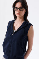 BACK LOGO JERSEY HOOD VEST IN NAVY image 11
