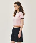W AEROCOOL SMALL CLASSIC LOGO SLIM RINGER TEE IN PINK