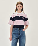 SMALL CLASSIC LOGO RUGBY STRIPE OVERSIZED COLLAR TEE IN PINK image 10