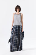 MIXED CHECK SLEEVE TIE FLARE SKIRT IN NAVY image 20