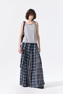 MIXED CHECK SLEEVE TIE FLARE SKIRT IN NAVY image 10