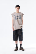 RAW EDGE CUT OUT SLEEVELESS TOP FOR MEN IN BEIGE image 10