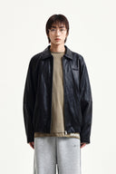 SMALL LOGO FAUX LEATHER ZIP UP JUMPER IN BLACK image 11