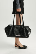 COWHIDE LEATHER BIG SQUARE BAG IN BLACK